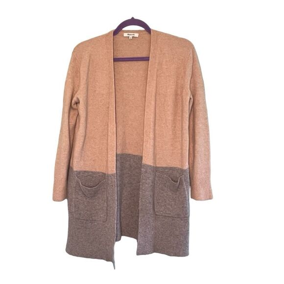 Madewell Kent Colorblock Cardigan Sweater Tan Gray Knit Alpaca Wool Long Sleeve - Picture 1 of 7